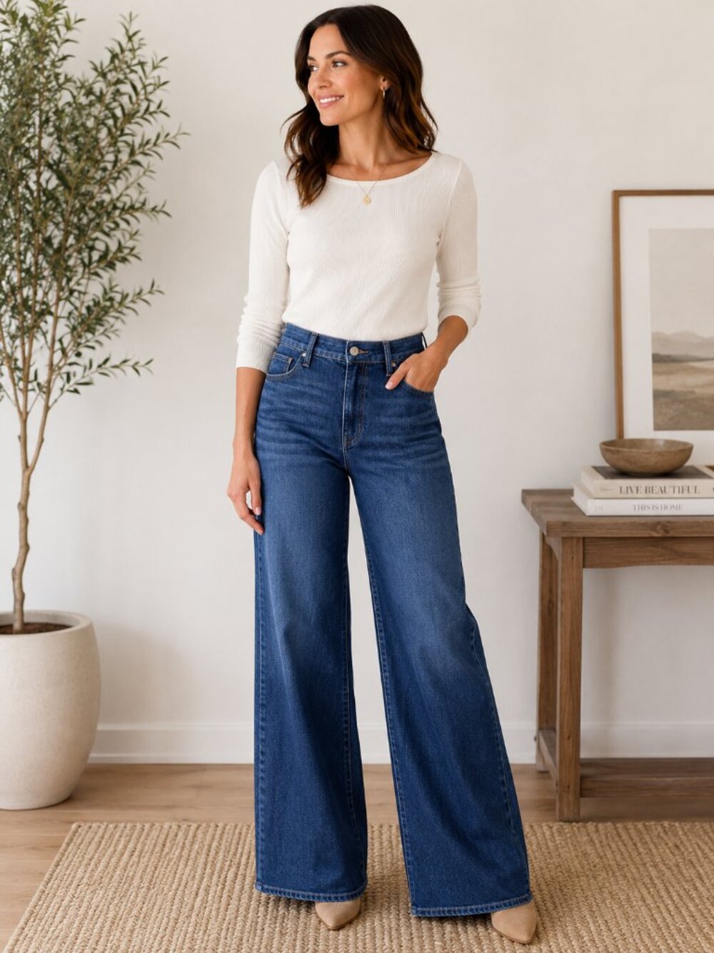 Old Navy Women's High Rise WOW Wide Leg Jeans Size 12 Stretch Dark Wash 1264